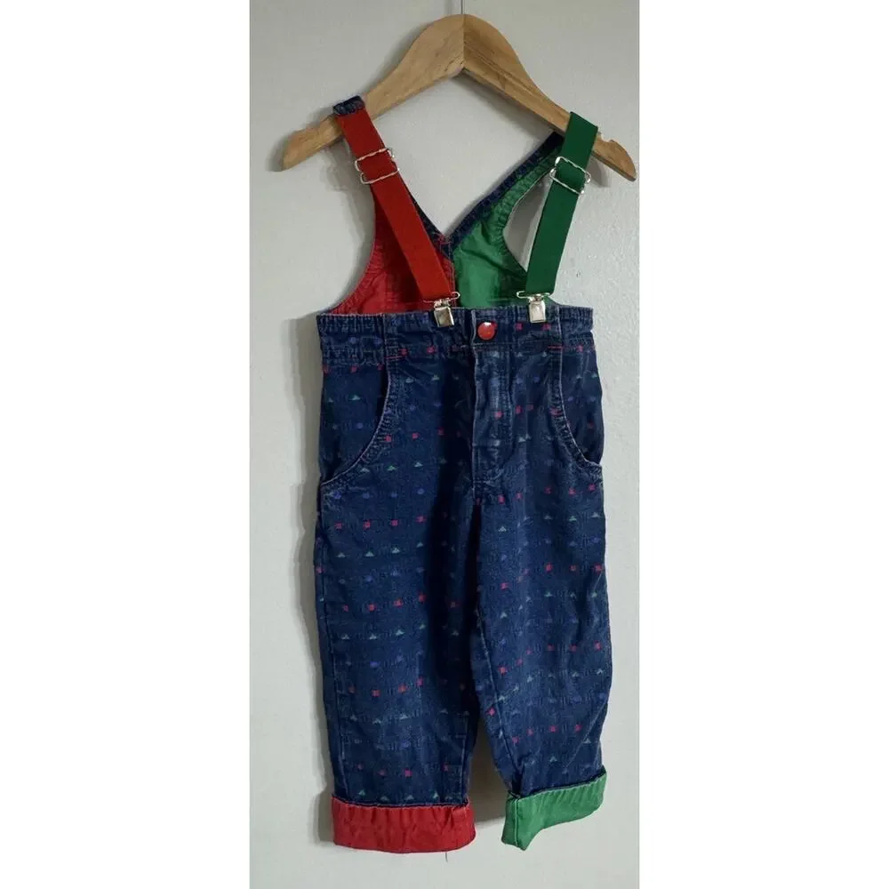 Vintage OshKosh B'gosh Overalls 2T Kids Geometric Jean Vestbak Union Made USA